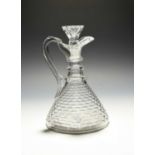 A ship's claret jug and stopper, c.1800-10, the tapering conical body cut with concentric bands of