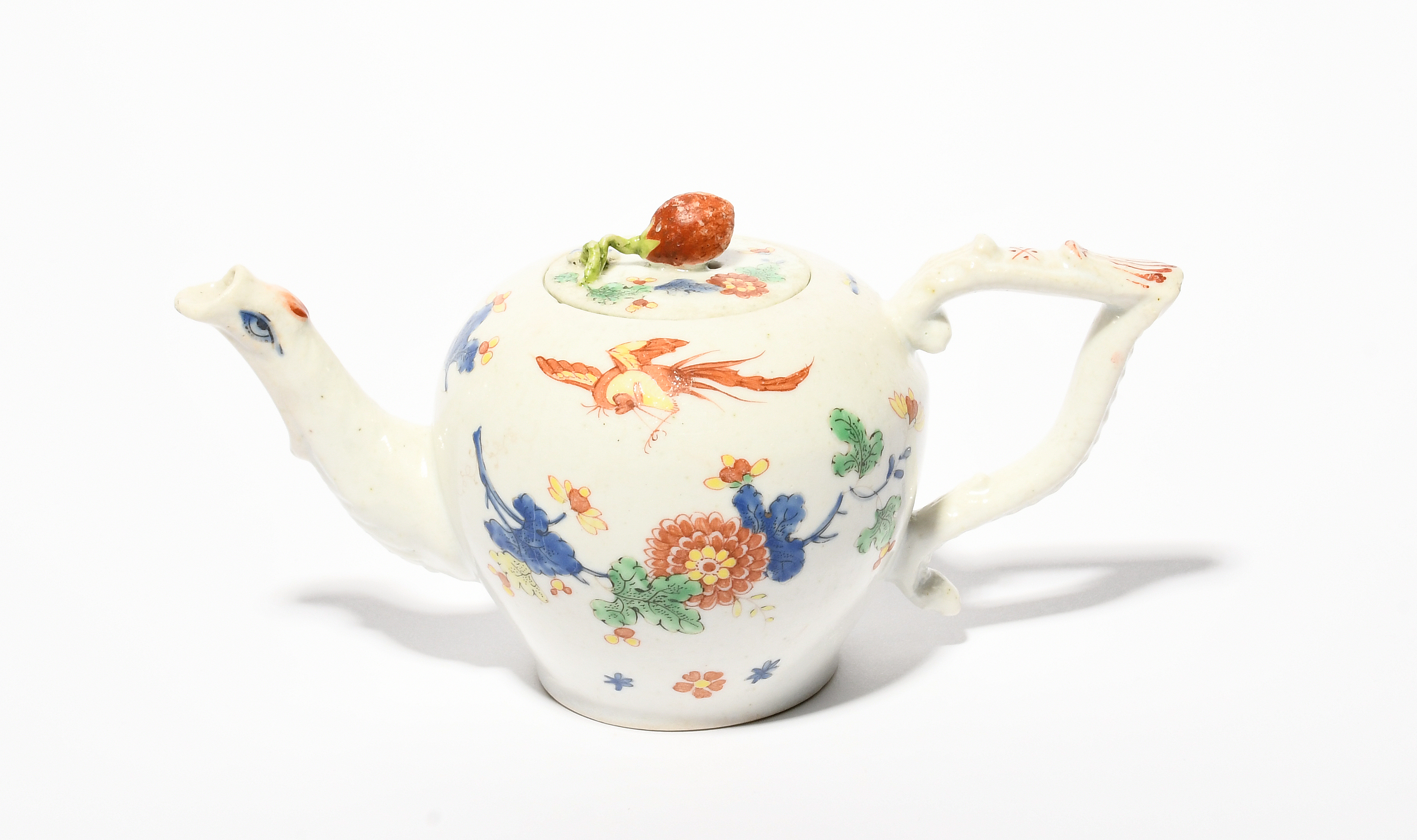 A rare and early Longton Hall teapot and cover, c.1752, modelled after Meissen with a small bullet- - Image 3 of 4