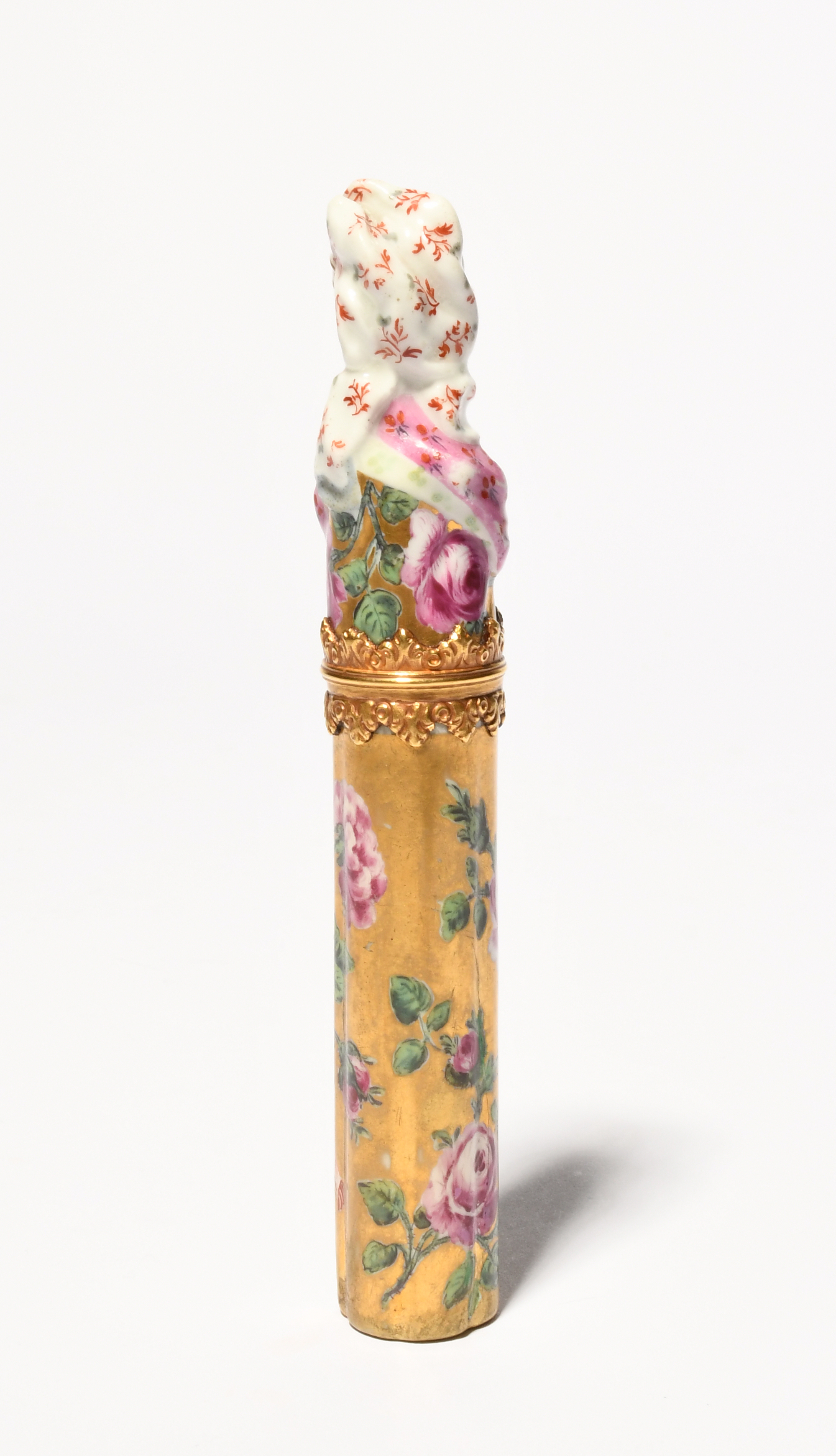 A Chelsea etui or bodkin case, c.1760, the top modelled as the head and shoulders of a young woman - Image 3 of 3