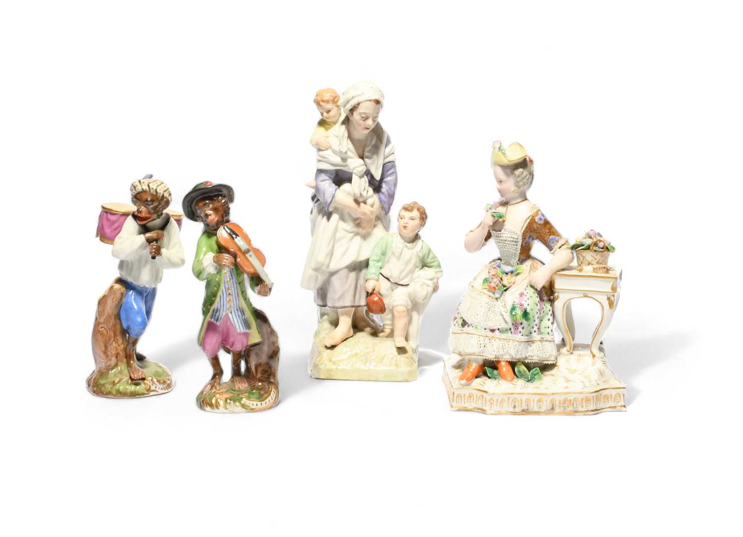 Four Continental porcelain figure groups, 19th century, one Vienna after Meissen and emblematic of