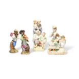 Four Continental porcelain figure groups, 19th century, one Vienna after Meissen and emblematic of