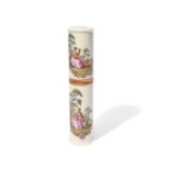 A Meissen etui or bodkin case, c.1760, the wide cylindrical form painted with four scenes of