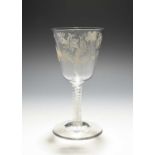 A large glass goblet of Jacobite significance, c.1760-70, the generous round funnel bowl finely