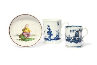 A Lowestoft blue and white coffee can or small mug, c.1760, painted with a pagoda beneath a willow