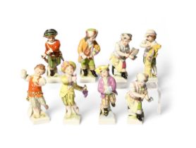 Eight KPM (Berlin) Zodiac figures, modern, modelled as a child with various attributes, each with