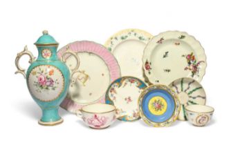 A small study collection of English and French porcelains, 18th century, including a Worcester
