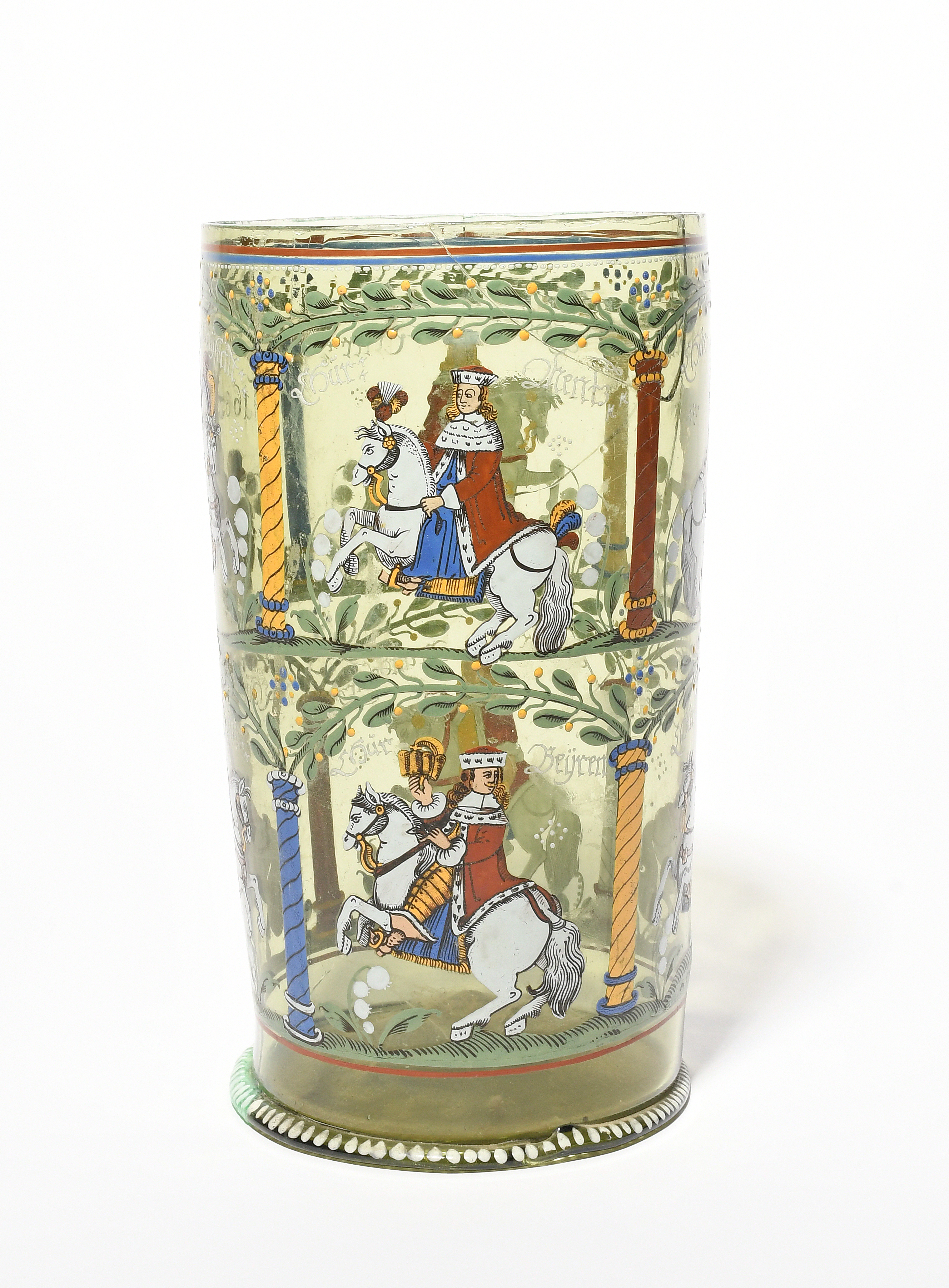 A German glass Electors Beaker (Kurfürstenhumpen), dated 1682, the tall cylindrical form enamelled - Image 4 of 4