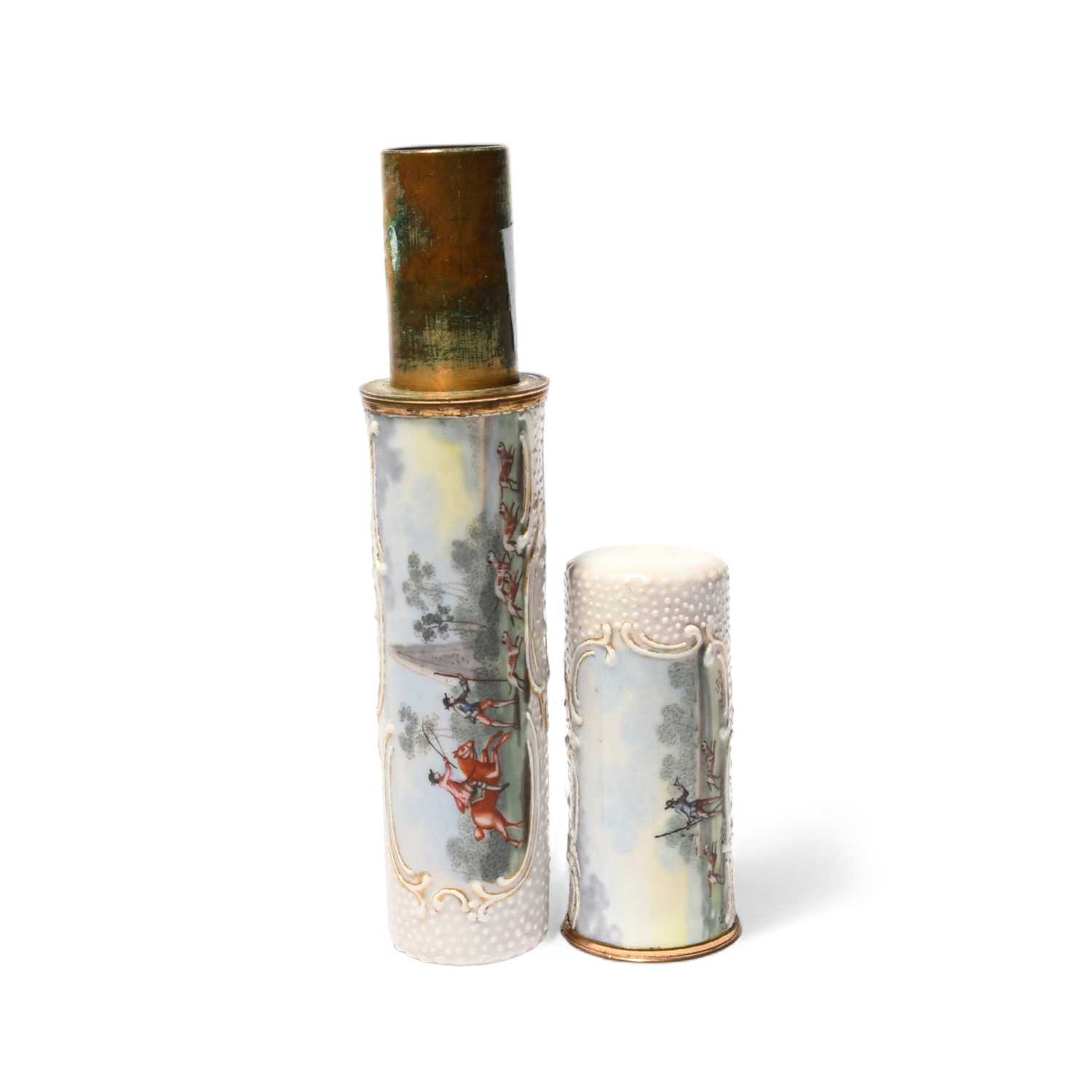 A good South Staffordshire enamel etui or bodkin case, c.1770, the cylindrical body painted with - Image 2 of 5