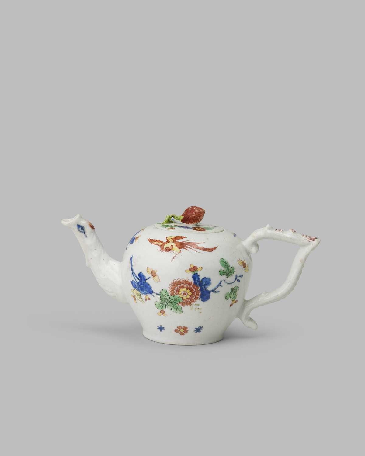 A rare and early Longton Hall teapot and cover, c.1752, modelled after Meissen with a small bullet-
