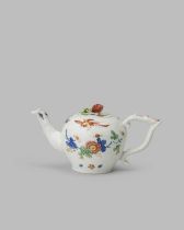 A rare and early Longton Hall teapot and cover, c.1752, modelled after Meissen with a small bullet-