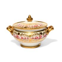 An English porcelain small tureen or sucrier in the Welsh manner, c.1815, painted in the Swansea