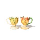 A pair of Derby tulip cups, c.1815, on circular feet, each modelled as a six-petalled tulip picked