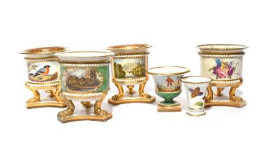 Six Flight, Barr and Barr miniature vases, c.1815-20, four of straight-sided shape with beaded