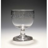 A small commemorative glass rummer for the Battle of Trafalgar, c.1806, the cup bowl engraved with a