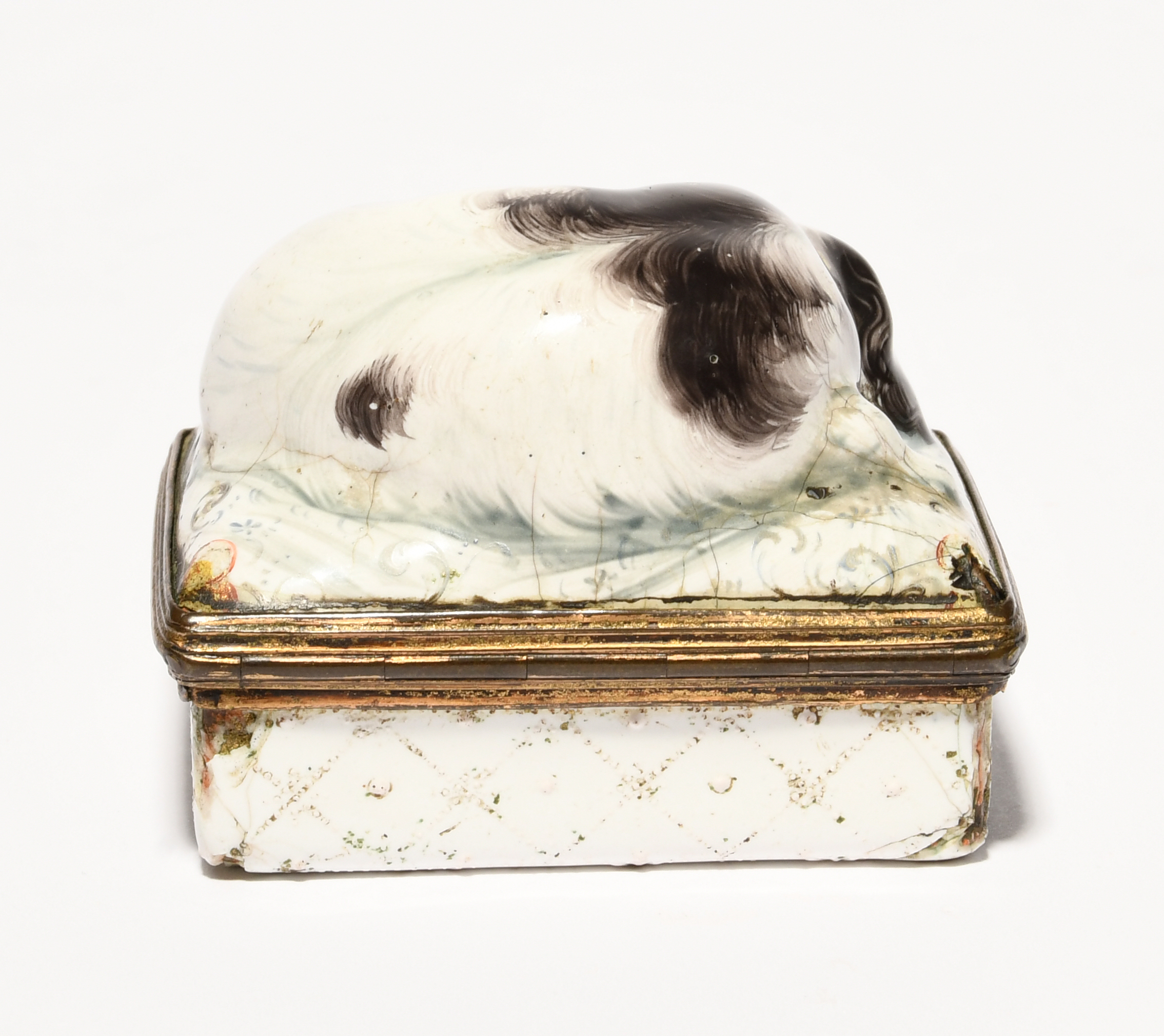 A Staffordshire enamel snuff box or bonbonniere, late 18th century, modelled as a recumbent - Image 3 of 3