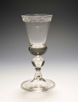 A Continental trick glass, 2nd half 18th century, probably Dutch, the bell bowl with a solid base,