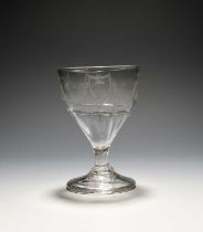 A small glass rummer of naval interest, late 18th/early 19th century, moulded with lappets rising