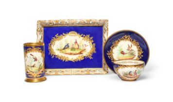 A Bloor Derby tray in the Sèvres style, 1st half 19th century, painted with a panel of birds