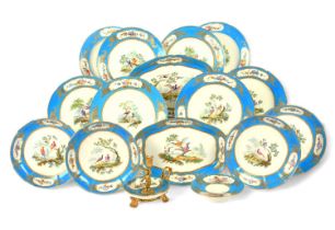Four Sèvres-style circular dishes (compotiers rond) and eight plates, probably late 18th century,