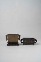A GOOD CHINESE BRONZE INCENSE BURNER, MACAO LU KANGXI 1662-1722 Of tapering rectangular form with