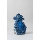 A MASSIVE CHINESE LAPIS LAZULI 'CRANE AND PINE' VASE AND COVER QING DYNASTY Boldly carved with