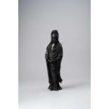 A CHINESE SILVER-INLAID 'SHI SOU' STYLE BRONZE FIGURE OF GUANYIN LATE MING DYNASTY Standing with