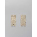 A PAIR OF CHINESE ‘CHICKEN BONE’ JADE INTERLOCKING TALLIES HAN DYNASTY OR LATER Each carved to the