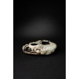 A CHINESE JADE DOUBLE GOURD-SHAPED BRUSH WASHER 18TH CENTURY The brush washer carved and pierced