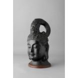 AN UNUSUAL CHINESE BRONZE HEAD OF GUANYIN PROBABLY REPUBLIC PERIOD With a meditative expression