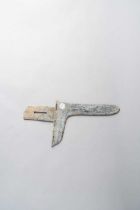 A RARE CHINESE BLUISH-GREY JADE DAGGER-AXE, GE WARRING STATES PERIOD The well-polished L-shaped