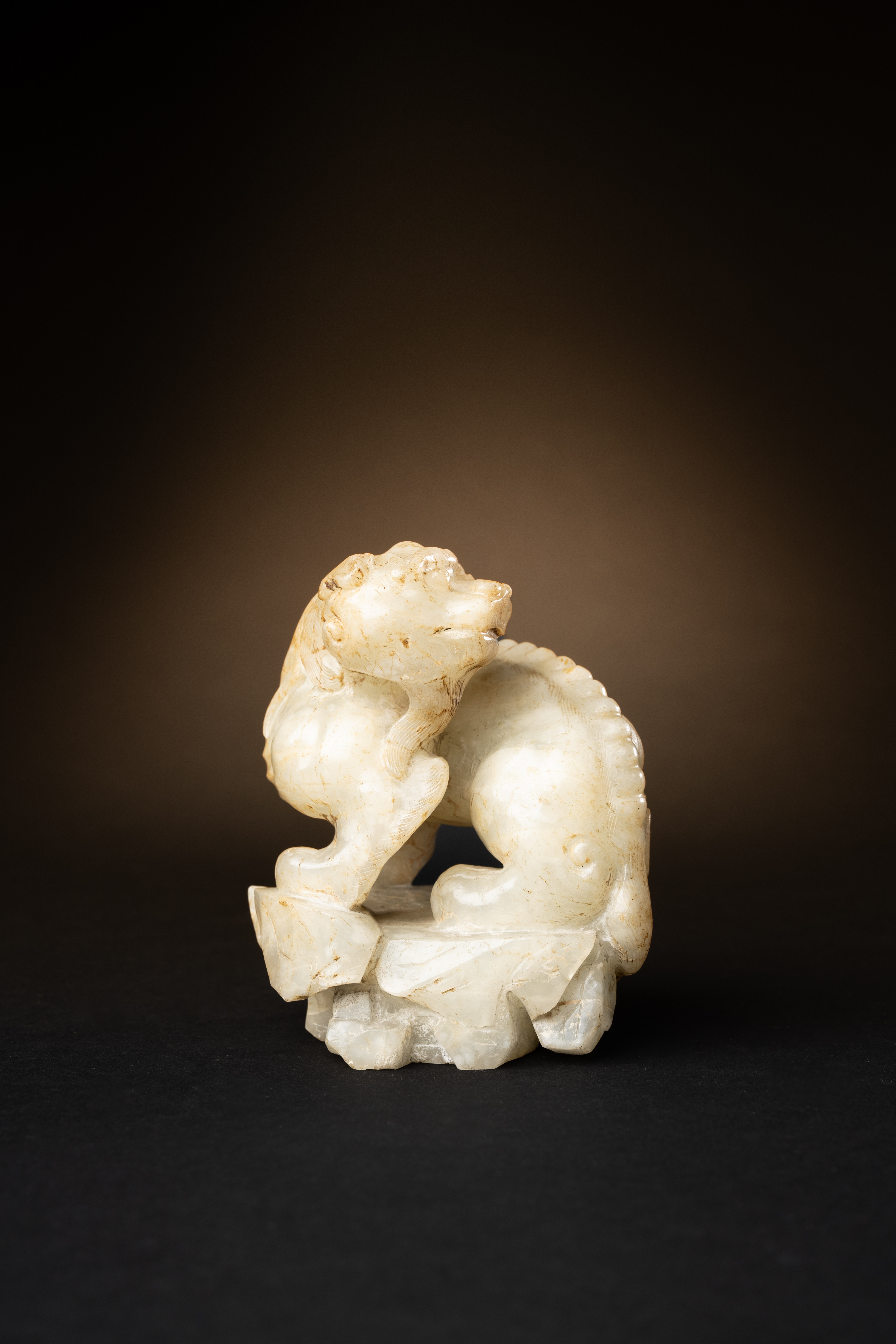 A RARE CHINESE CREAMY-WHITE JADE CHIMERA SONG-MING DYNASTY The chimera is strongly carved and seated - Image 2 of 9