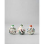 THREE CHINESE FAMILLE ROSE SNUFF BOTTLES ALL WITH FOUR-CHARACTER DAOGUANG MARKS AND OF THE PERIOD