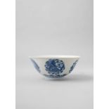 A CHINESE BLUE AND WHITE 'DRAGON' MEDALLION BOWL KANGXI 1662-1722 The thinly potted bowl gently