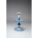 A RARE CHINESE BLUE AND WHITE MING-STYLE ALTAR CANDLESTICK FOUR-CHARACTER QIANLONG MARK AND OF THE