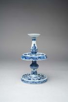 A RARE CHINESE BLUE AND WHITE MING-STYLE ALTAR CANDLESTICK FOUR-CHARACTER QIANLONG MARK AND OF THE