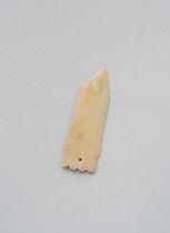 A SMALL CHINESE PALE YELLOW JADE HALBERD BLADE, GE SHANG/WESTERN ZHOU DYNASTY The blade is thinly