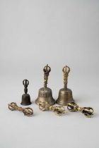 NO RESERVE THREE TIBETAN METAL GHANTA AND THREE BRONZE VAJRA 18TH CENTURY AND LATER Variously