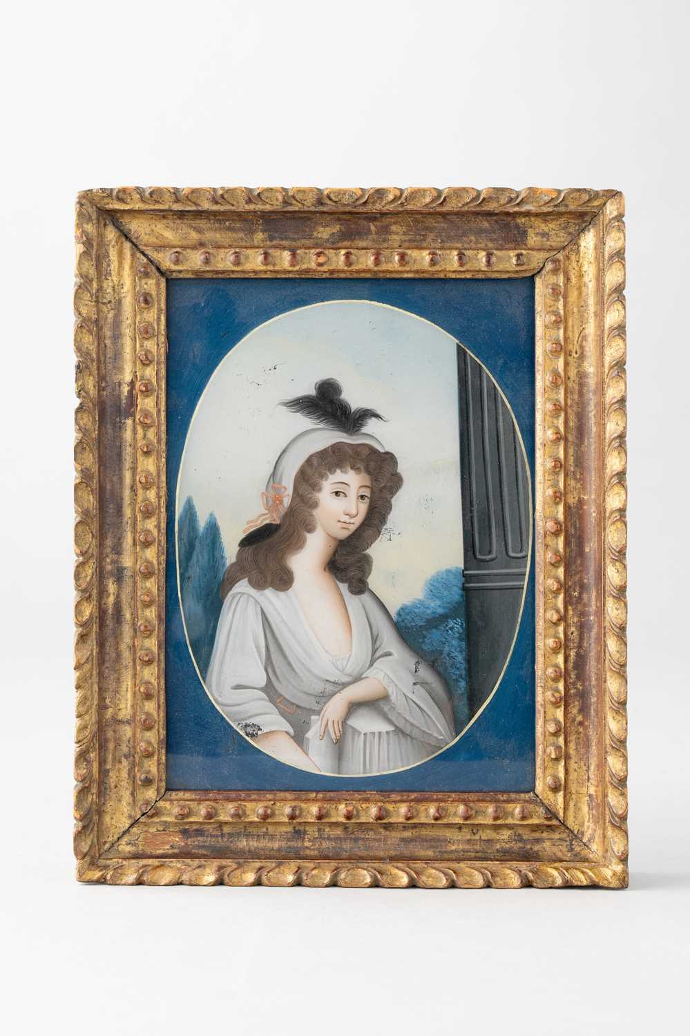 NO RESERVE A CHINESE 'EUROPEAN SUBJECT' REVERSE GLASS PAINTING C.1800 Depicting a half-length