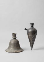 NO RESERVE TWO DECCAN SILVER-INLAID BIDRI HOOKAH BASES 18TH/19TH CENTURY One of bell shape with a