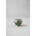 A SMALL CHINESE CLOISONNE ENAMEL 'LOTUS' BOX AND COVER 18TH CENTURY Of circular cushion form, the