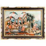 A PAIR OF CHINESE REVERSE GLASS PAINTINGS 19TH CENTURY The rectangular panels vibrantly painted with