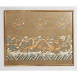 NO RESERVE THREE CHINESE EMBROIDERED SILK 'DRAGON' PANELS QING DYNASTY The smaller panel with a