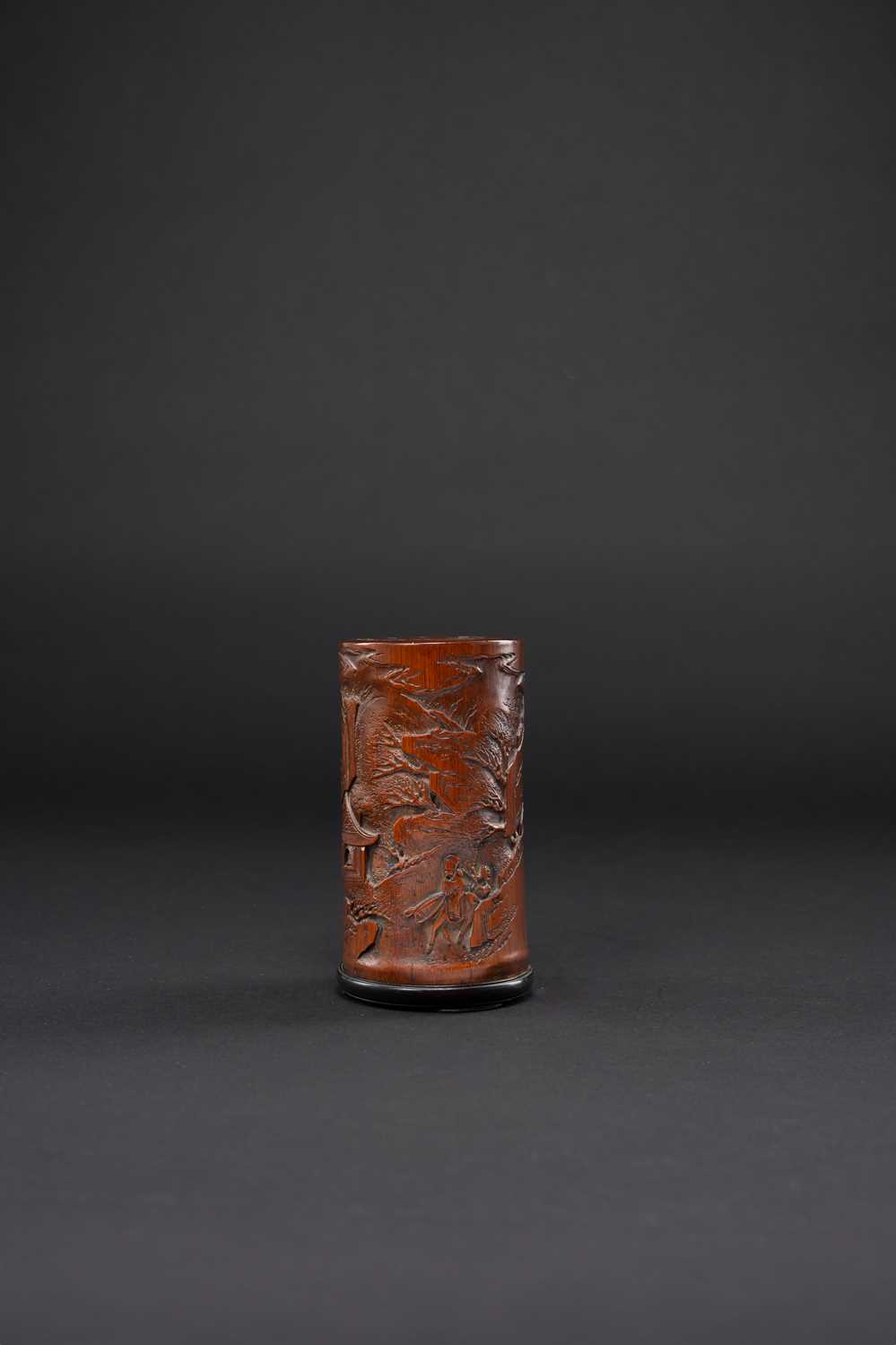 NO RESERVE A CHINESE BAMBOO BRUSHPOT, BITONG MID QING DYNASTY The cylindrical body carved in low
