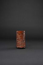 NO RESERVE A CHINESE BAMBOO BRUSHPOT, BITONG MID QING DYNASTY The cylindrical body carved in low