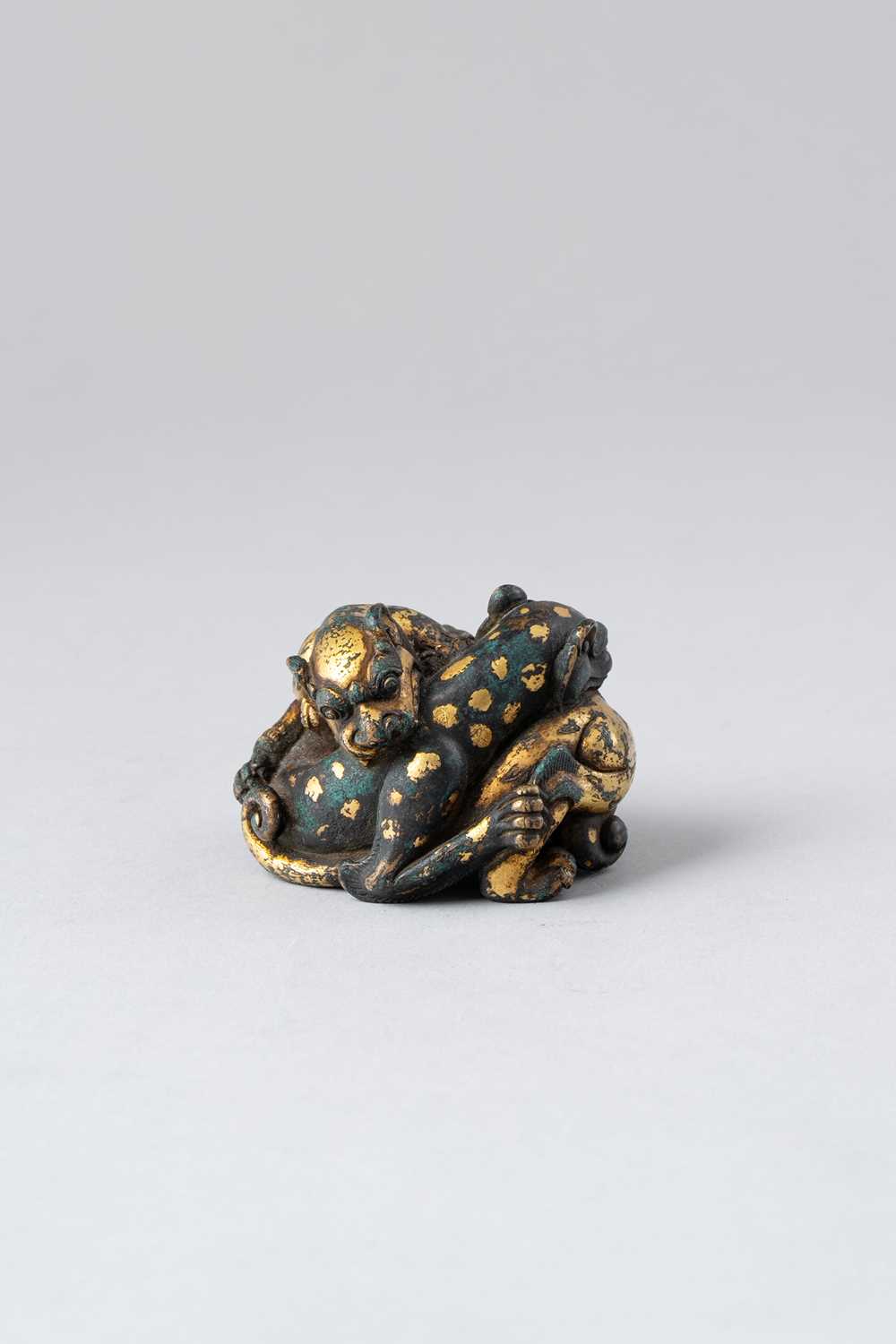 NO RESERVE A CHINESE HAN-STYLE PARCEL-GILT BRONZE 'TIGER' WEIGHT QING DYNASTY OR LATER Modelled as