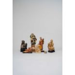 NO RESERVE FIVE CHINESE SOAPSTONE FIGURE GROUPS LATE QING/REPUBLIC PERIOD One carved as Magu with