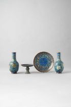 NO RESERVE FOUR CHINESE CLOISONNE ENAMEL ITEMS 19TH CENTURY Comprising: a pair of bottle vase
