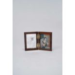 NO RESERVE A CHINESE TRAVELLING MIRROR WITH A 'EUROPEAN SUBJECT' REVERSE GLASS PAINTING QING DYNASTY