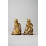 NO RESERVE TWO CHINESE CHAMPLEVE ENAMEL FIGURES OF LUOHAN 18TH CENTURY Dressed in flowing robes