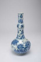 A CHINESE BLUE AND WHITE BOTTLE VASE TRANSITIONAL PERIOD C.1640 The body decorated with birds